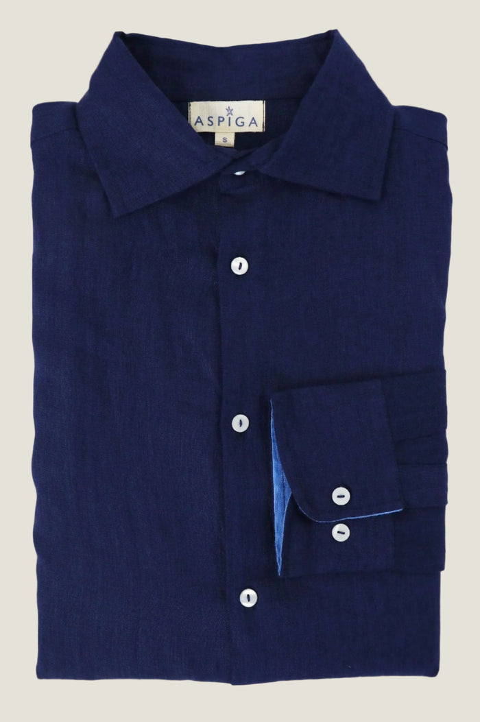 Men's Premium Linen Shirt | Navy - Aspiga