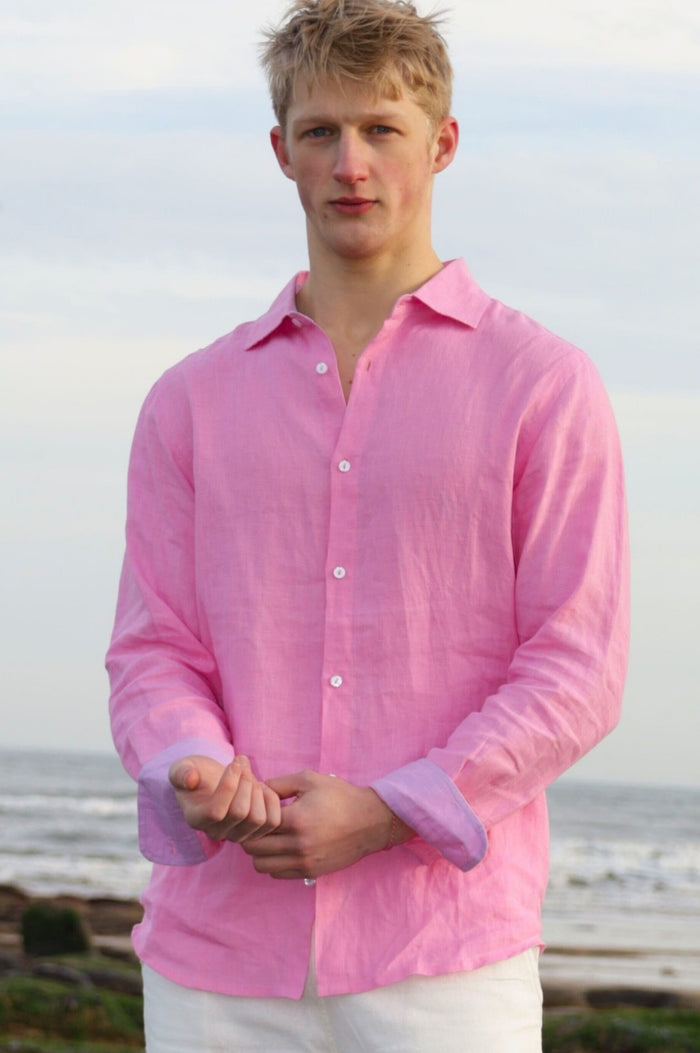 Men's Premium Linen Shirt | Pink - Aspiga