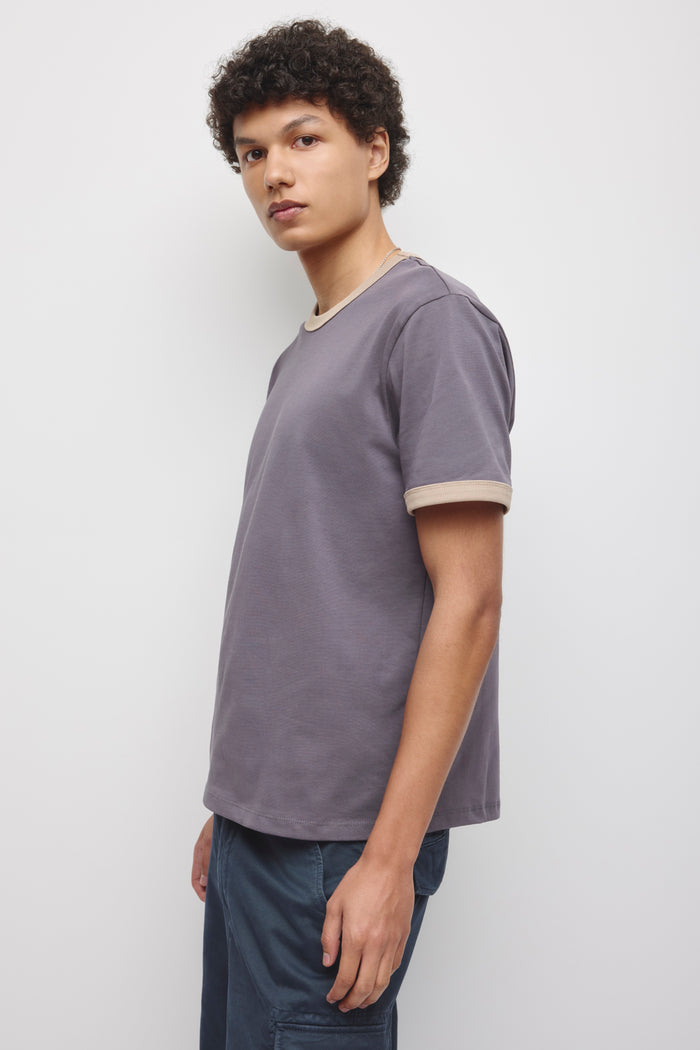 Men's Retro Ringer Tee in Dark Shark/Teak