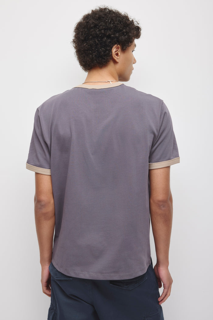 Men's Retro Ringer Tee in Dark Shark/Teak