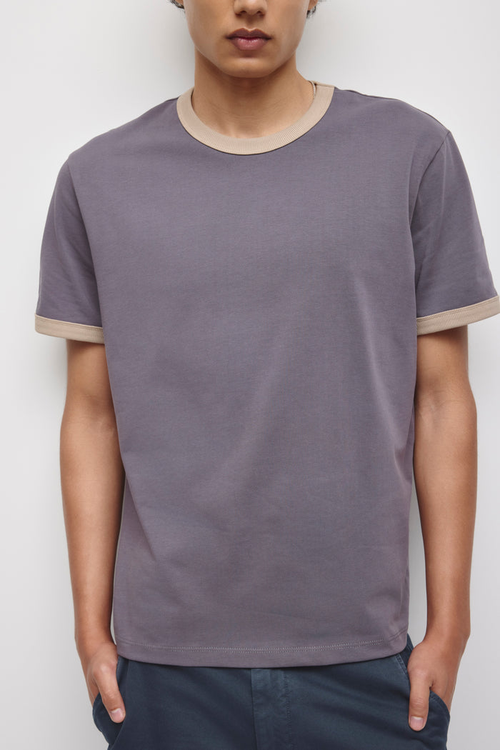 Men's Retro Ringer Tee in Dark Shark/Teak