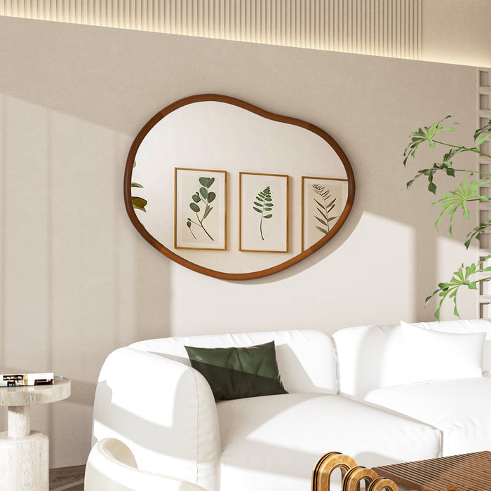 Mid Century Asymmetrical Wall Mirror Wood Frame Irregular Wall Mirror