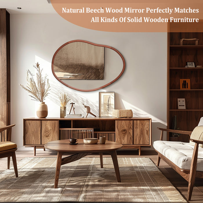 Mid Century Asymmetrical Wall Mirror Wood Frame Irregular Wall Mirror