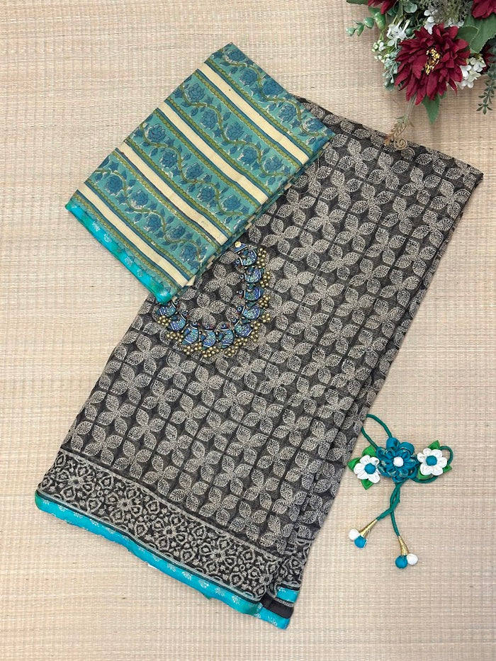Mishrita Black Floral Kota Saree