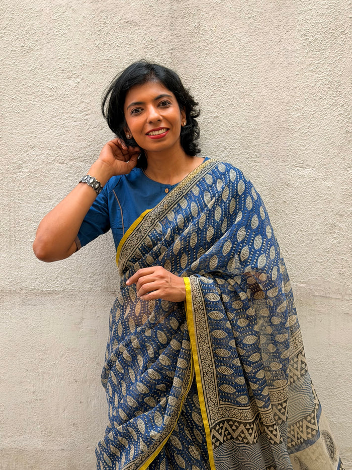 Mishrita Blue Foliate Kota Saree