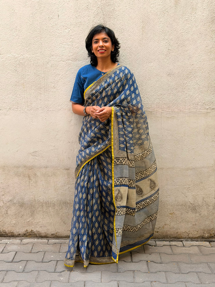 Mishrita Blue Foliate Kota Saree