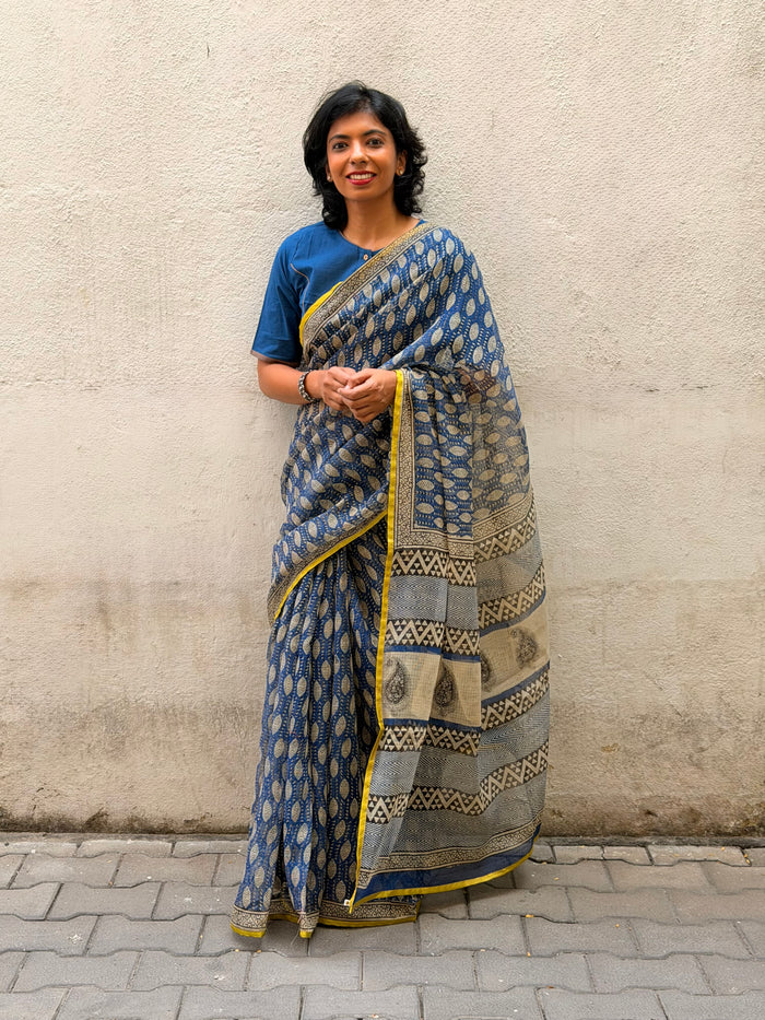 Mishrita Blue Foliate Kota Saree