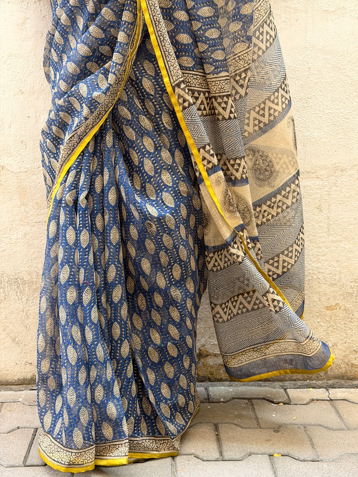 Mishrita Blue Foliate Kota Saree