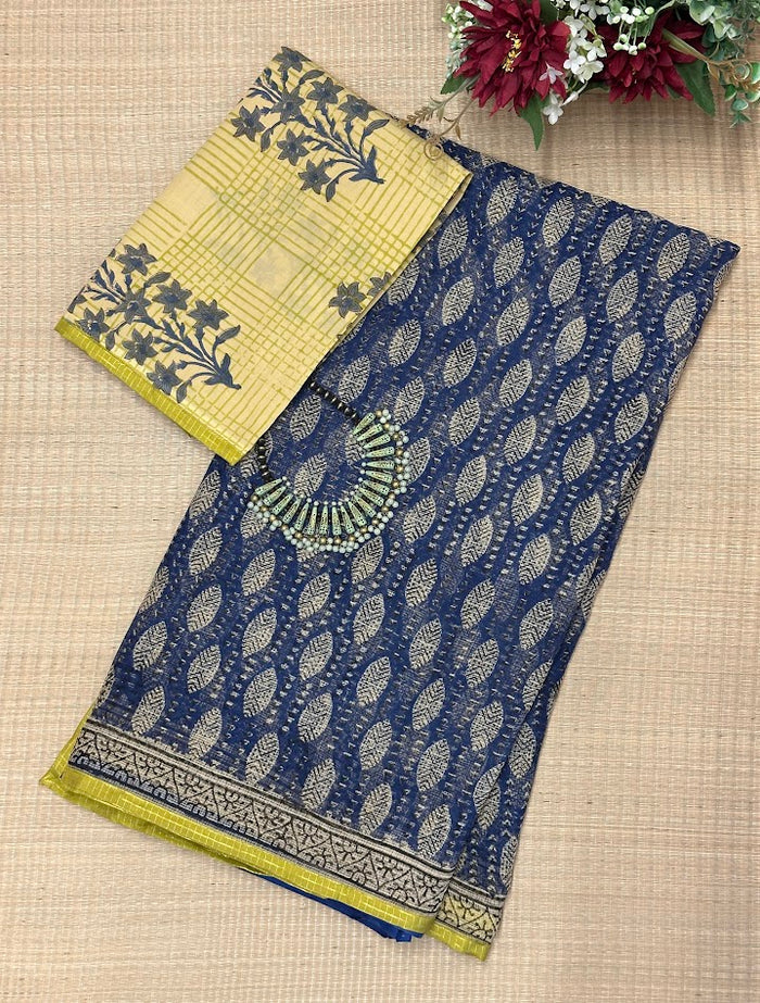 Mishrita Blue Foliate Kota Saree