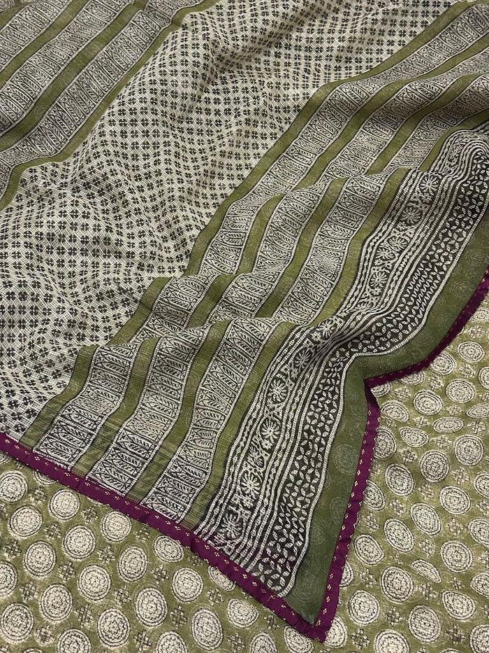 Mishrita Olive Polka Kota Saree