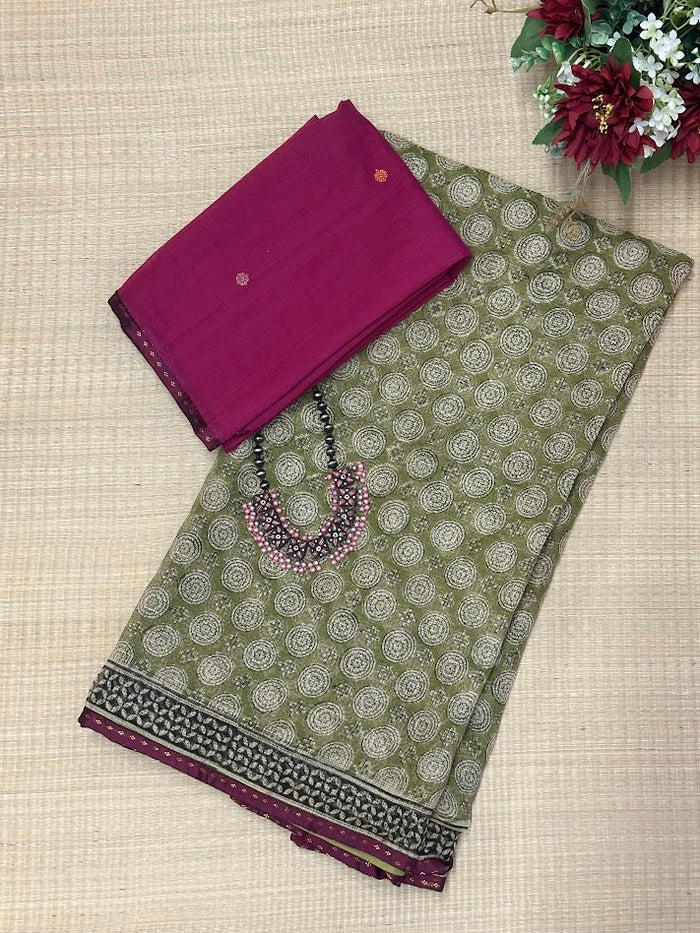 Mishrita Olive Polka Kota Saree