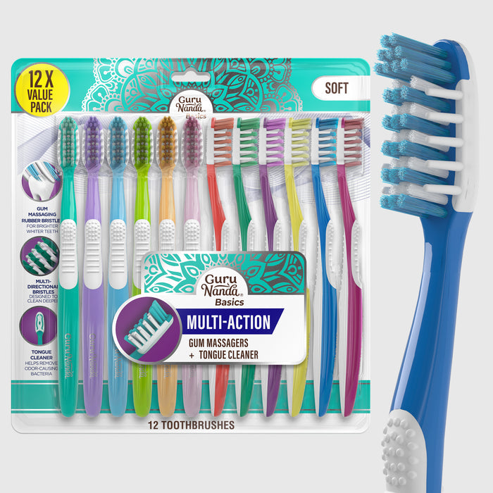 Multi-Action Toothbrush with Tongue Cleaner – 12 Pack