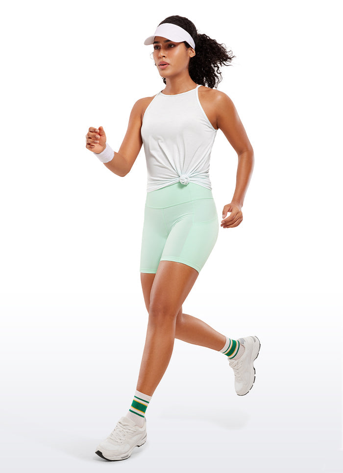 CRZ YOGA Women's Run High Rise Biker Nakedfeel Light Pocket Shorts 6'' Mint Moment