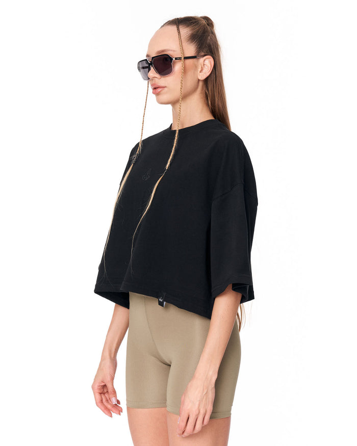 Namaste Oversized Black Crop-Top T-Shirt