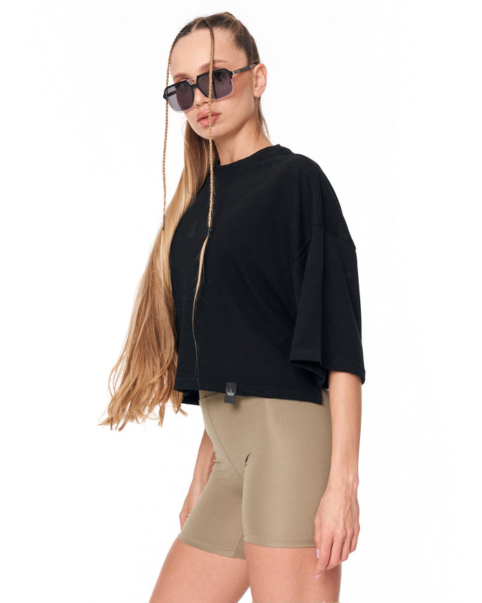 Namaste oversized black crop-top T-shirt back view