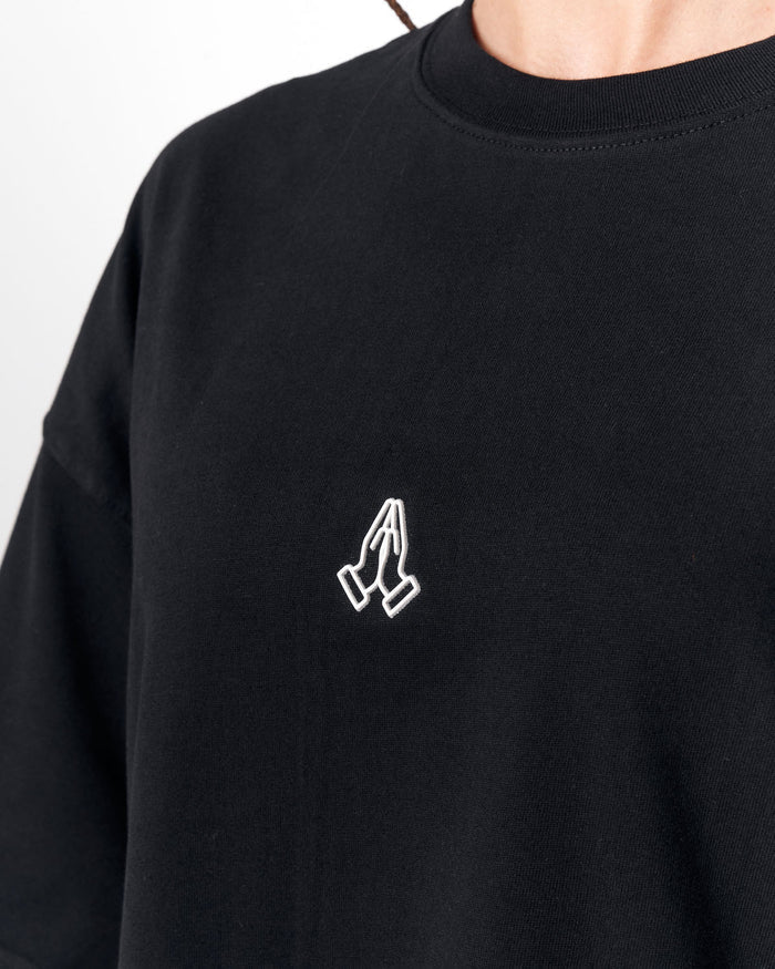 Namaste Streetwear Black Oversized T-Shirt styled with black leggings