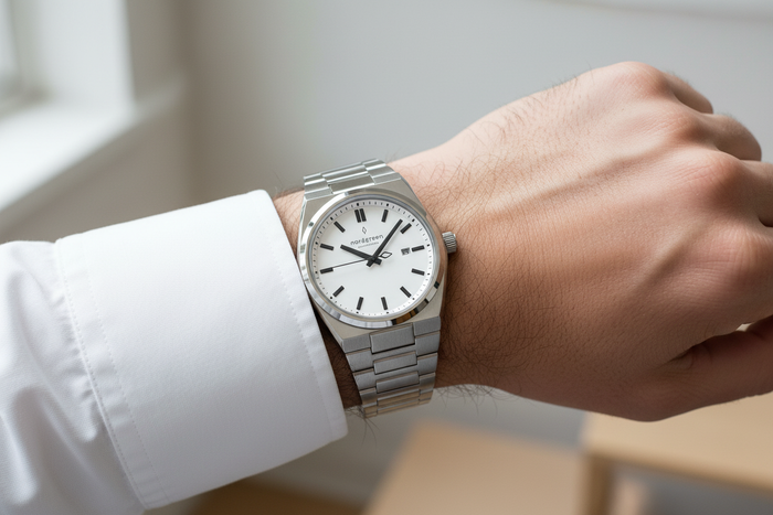 Nordgreen Succession 41mm White Dial Black Indices watch worn on wrist, luxury lifestyle editorial
