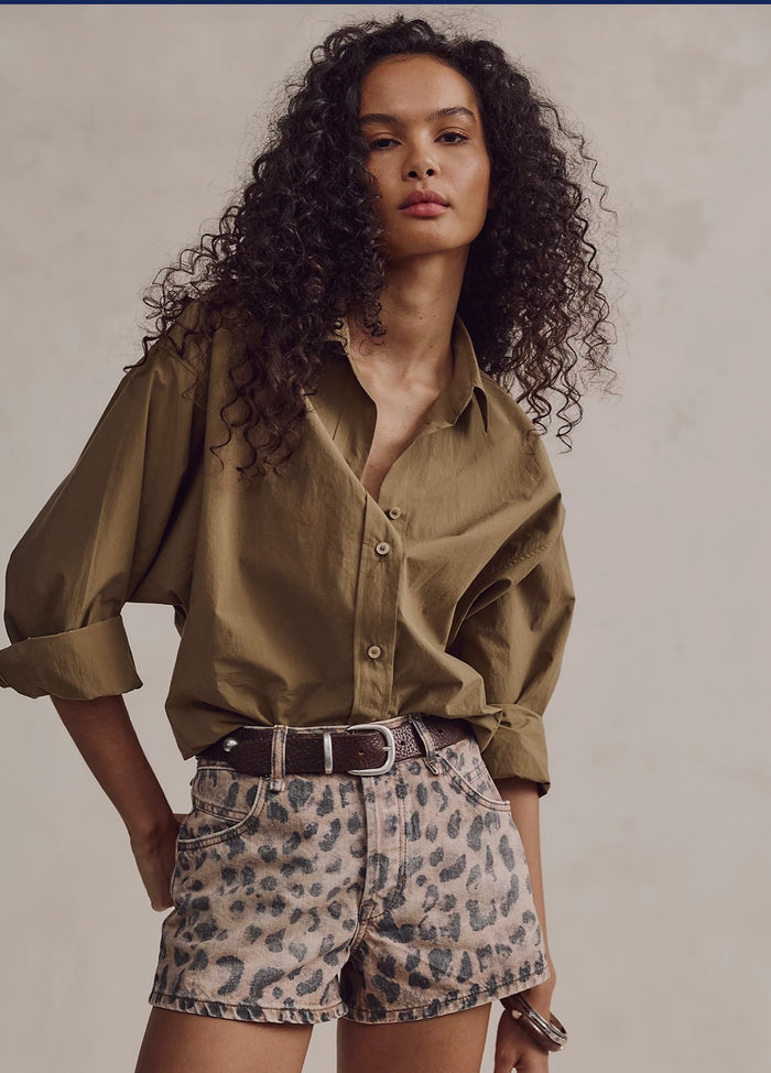 Now Or Never Printed Denim Shorts - Brown Sugar Combo