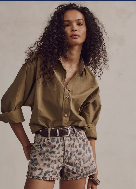 Now Or Never Printed Denim Shorts - Brown Sugar Combo