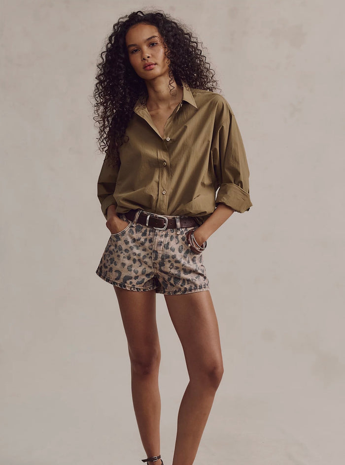Now Or Never Printed Denim Shorts - Brown Sugar Combo