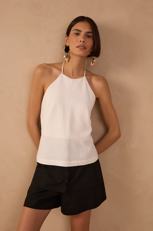 Off-White Halter Neck Linen Blouse_1