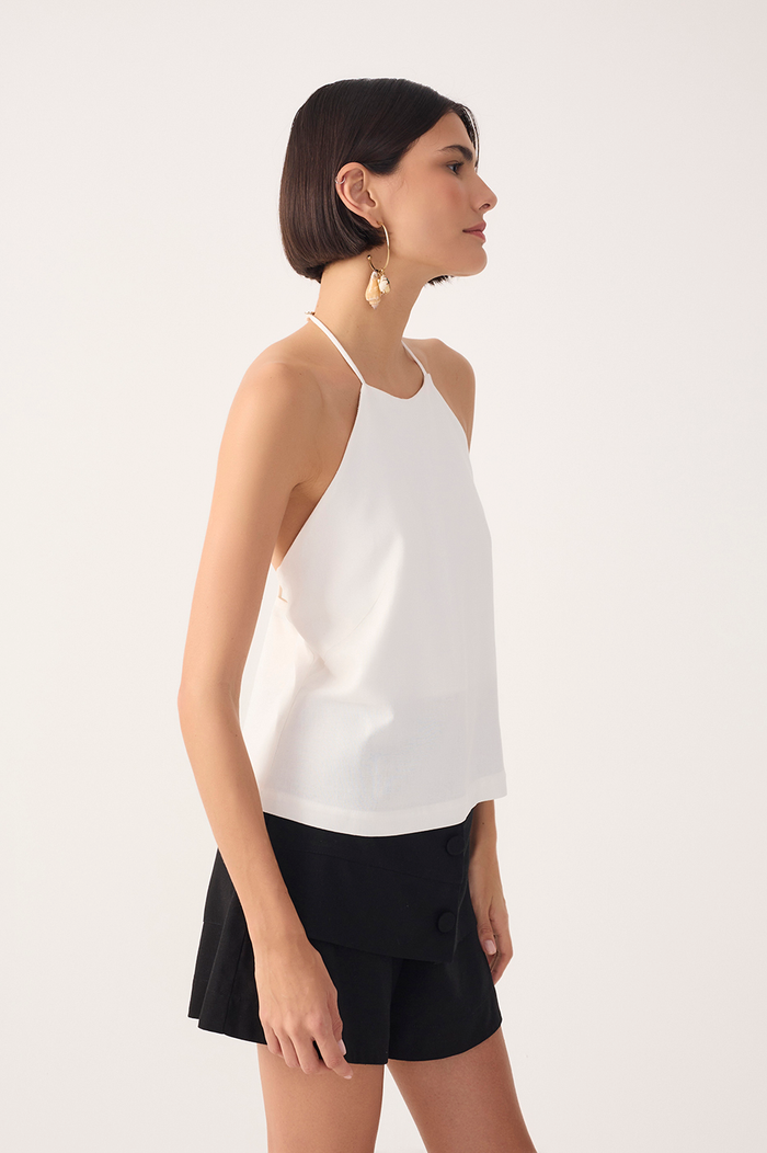 Off-White Halter Neck Linen Blouse_3