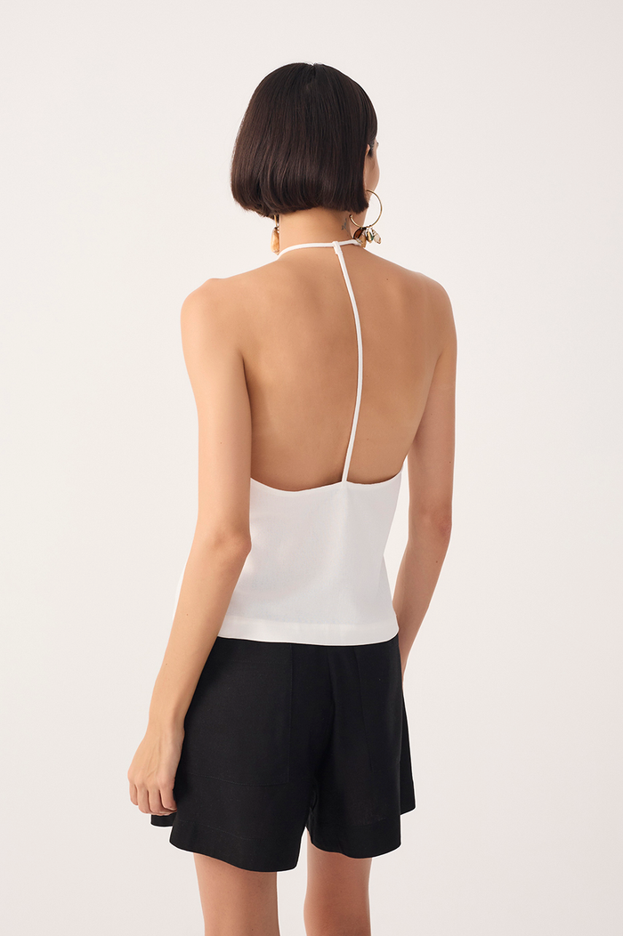 Off-White Halter Neck Linen Blouse_5