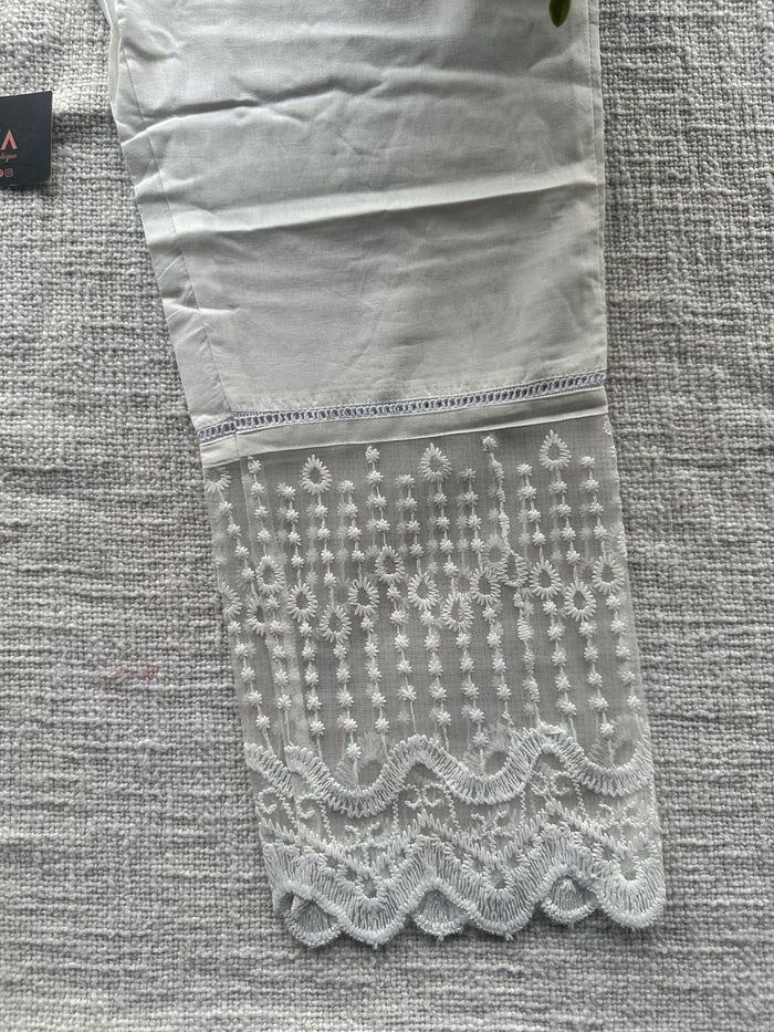 Off white lace work straight fit cotton pant