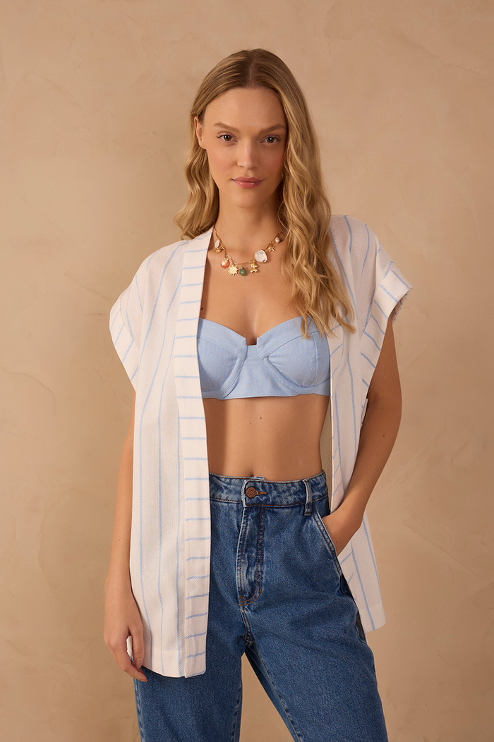 Off-white Sweetheart Neck Linen Crop Top_1