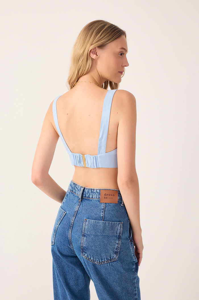 Off-white Sweetheart Neck Linen Crop Top_5