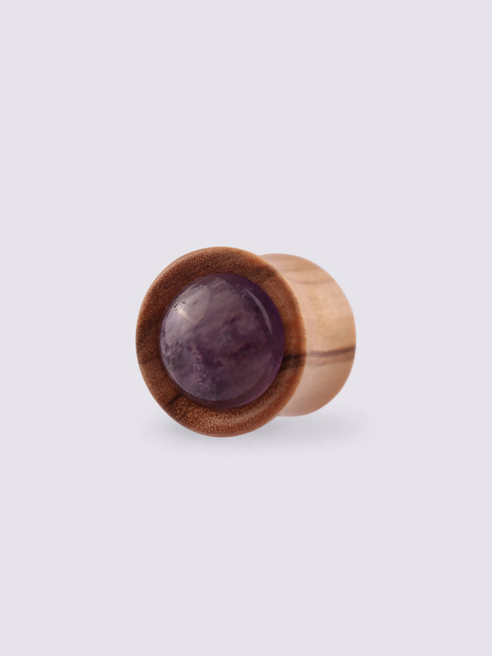 Olive Wood Amethyst Plug 11mm | Beige-Image 1