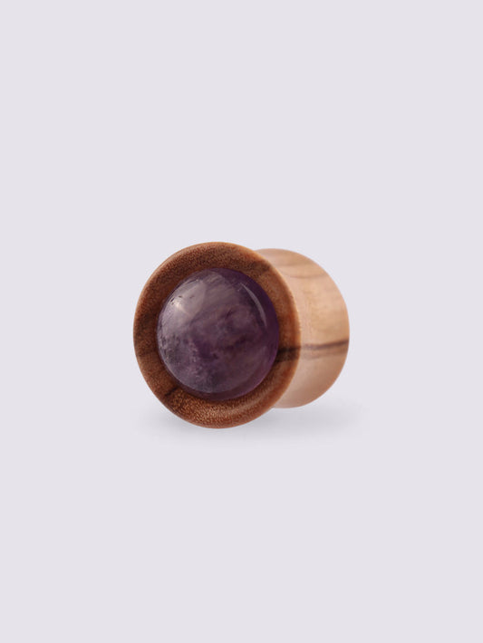 Olive Wood Amethyst Plug 11mm | Beige-Image 1