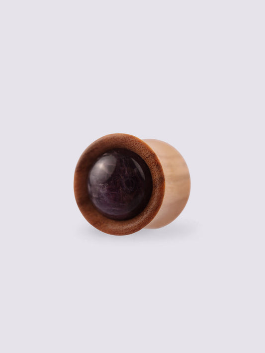 Olive Wood Amethyst Plug 12mm | Beige-Image 1