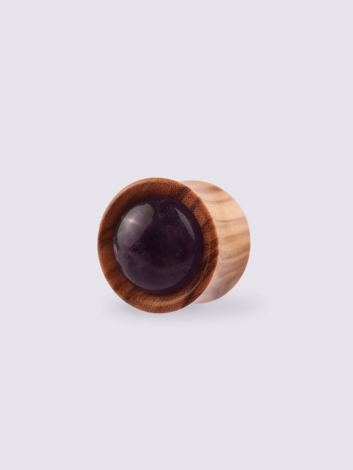 Olive Wood Amethyst Plug 14mm | Beige-Image 1