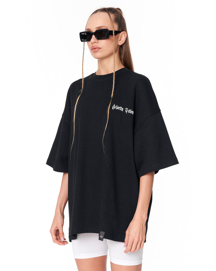Women's Oversized Chest and Back 3D Printed Black T-Shirt with oversized fit