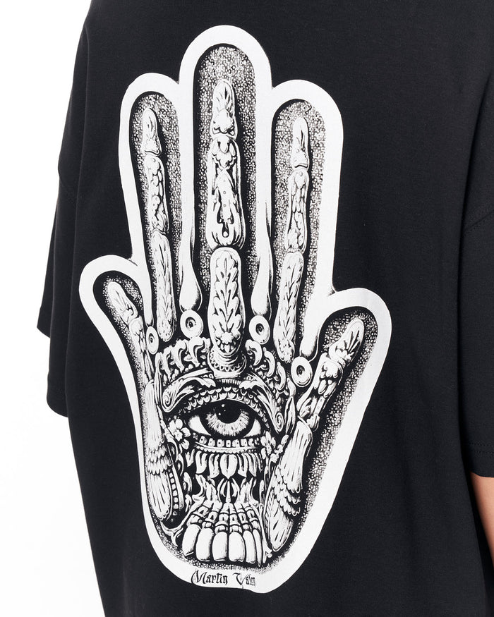 Women's Oversized Chest and Back 3D Printed Black T-Shirt with chest print detail