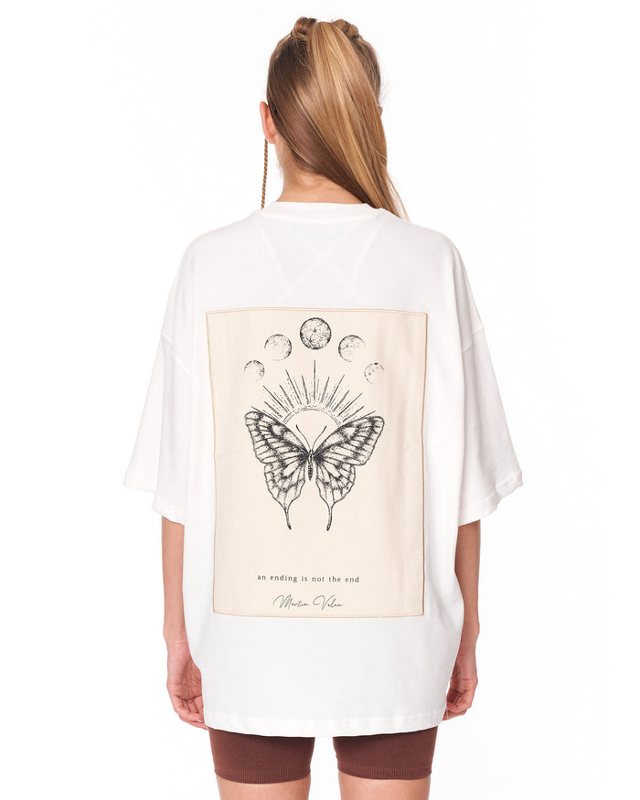 Oversized Monarch Loop White T-Shirt with butterfly back artwork