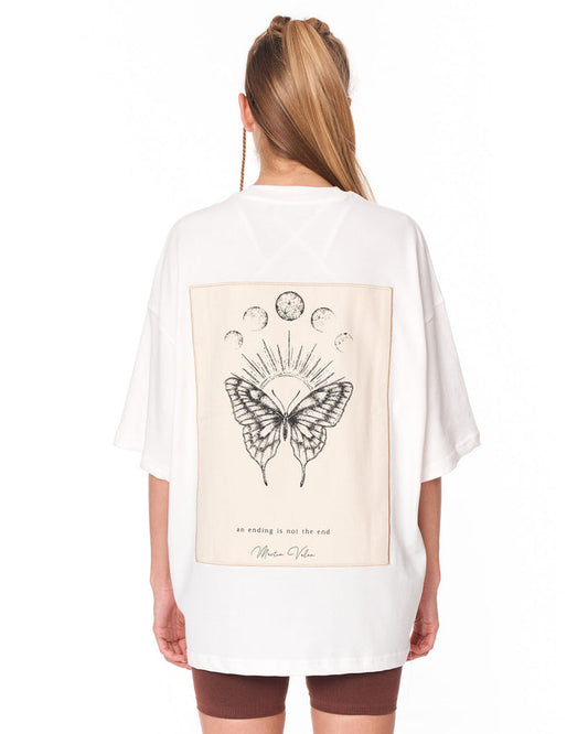 Oversized Monarch Loop White T-Shirt with butterfly back artwork