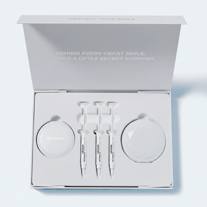 Teeth whitening kit box with custom trays peroxide-free gel and LED light