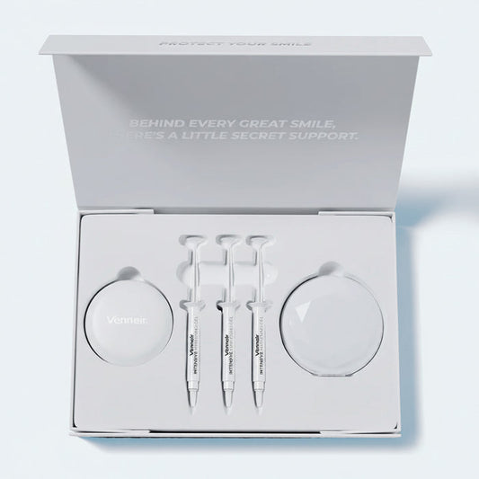 Teeth whitening kit box with custom trays peroxide-free gel and LED light