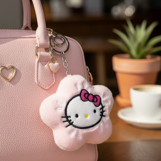 Plush Star Keyring with Embroidered Cute Kitten Design – Soft Fabric Bag Charm, Kawaii Cartoon Character Keychain Accessory 12pcs (KC-73395)