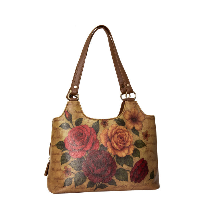 Women's handpainted roses tote shoulder handbag for work, travel, and daily use