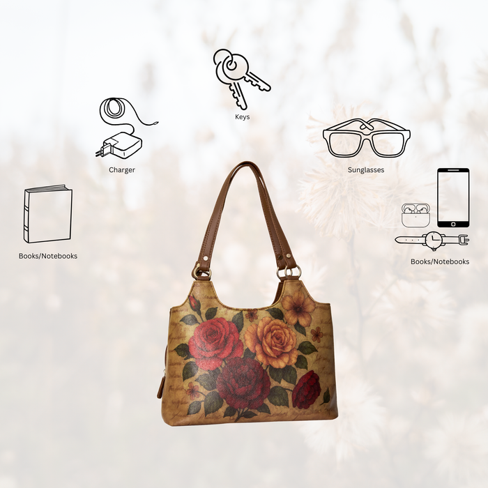 Women's handpainted roses tote shoulder handbag for work, travel, and daily use-feature image