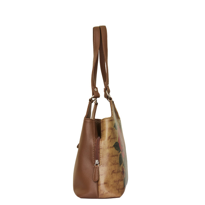 Women's handpainted roses tote shoulder handbag for work, travel, and daily use-side view