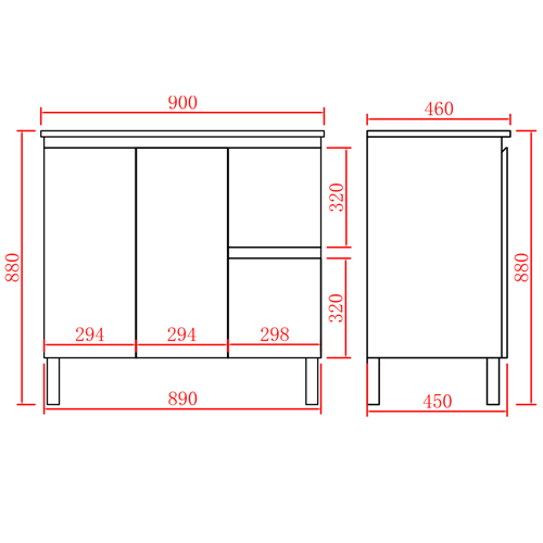 890*455*860mm Right drawers / CABINET ONLY