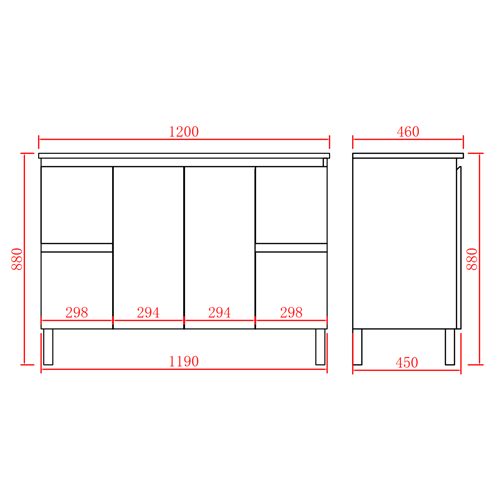 1200*460*880mm Single Bowl / CABINET ONLY