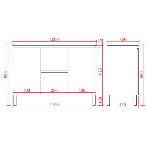 1200*460*880mm Double bowl / CABINET ONLY