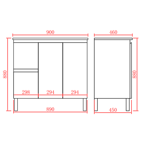 890*455*860mm Left drawers / CABINET ONLY