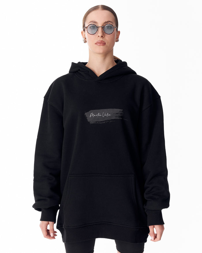 Rebirth Women's Blue 3D Printed Oversized Black Hoodie