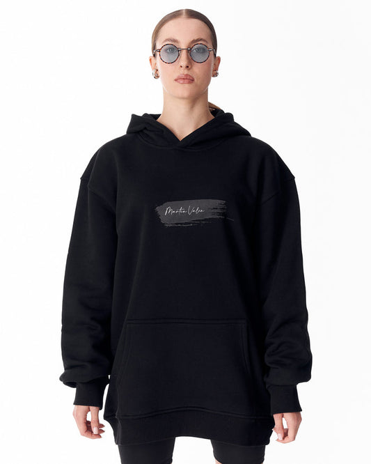Rebirth Women's Blue 3D Printed Oversized Black Hoodie